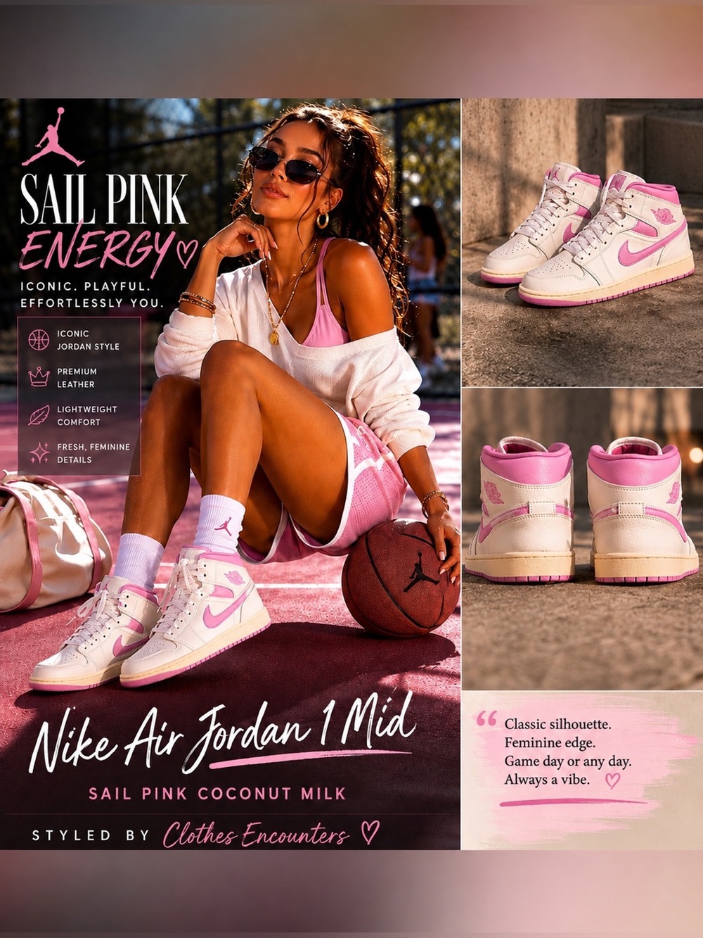 Nike Air Jordan 1 Mid sneakers in the Sail Pink Coconut Milk wmns 7 Leather NWT